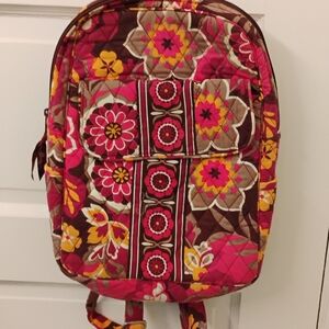 Vera Bradley Floral Quilted Backpack - Pink and Brown With Rope Style Handles